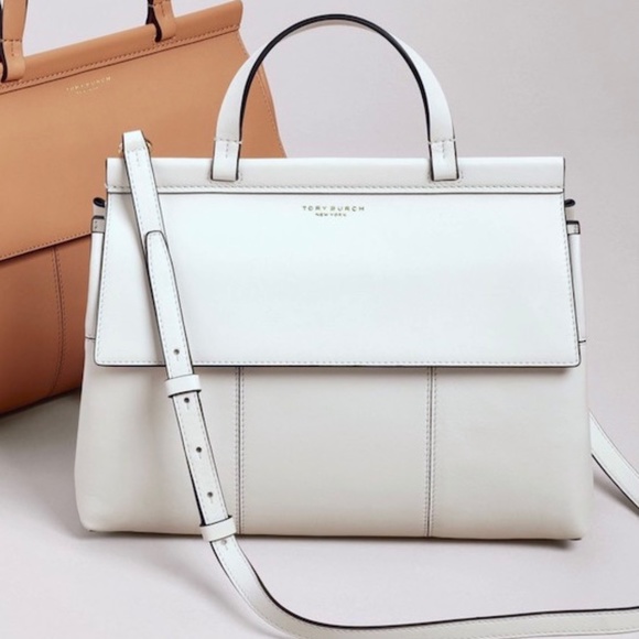 Tory Burch White Block T Leather Satchel Bag - Picture 1 of 13